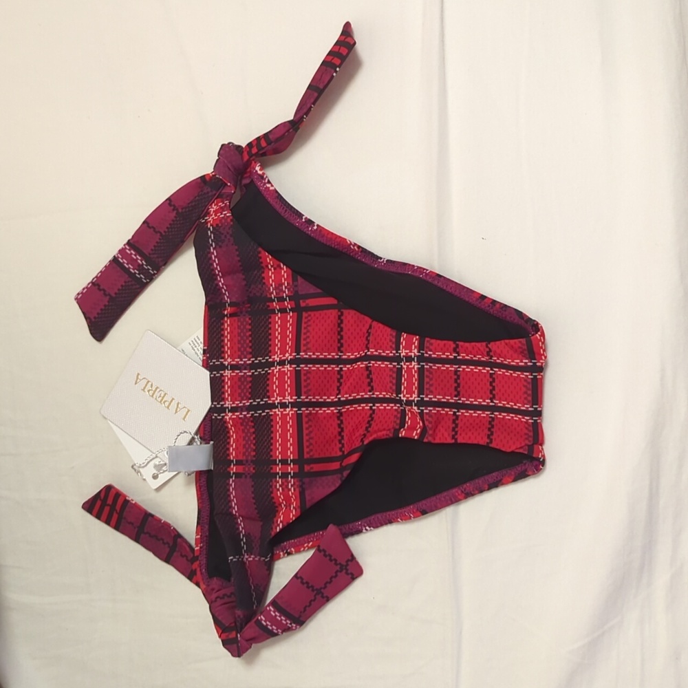 La Perla Bikini Bottom Red Plaid Tartan